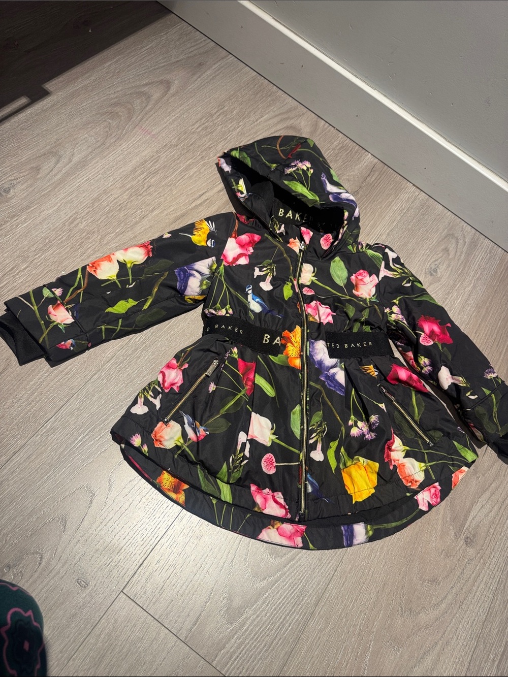 Ted Baker Black Floral Hooded Girls' Puffer Coat jacket